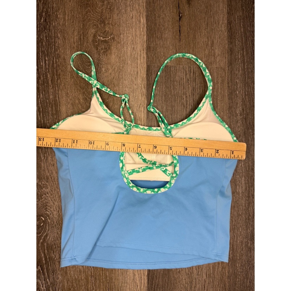 Roller Rabbit Blue Tankini Swimsuit Top XS Green Trim Lace Up Back bathing suit - Picture 3 of 10